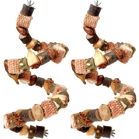 Lot de 2 jouets à mâcher flexibles en bois de maïs naturel de 50 cm, à fixer par vis. (1/5)
