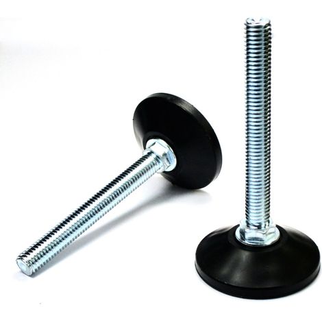 Pied vérin réglable fileté – Base plastique noire 50mm – Tige acier zingué M10 de 80mm – Supporte mobilier et équipements – Ajile