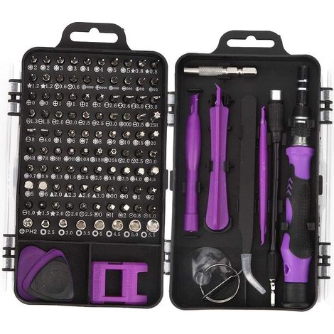 115 en 1 Jeu de Tournevis Kits de Réparation d'Appareils Mobiles Montre Multifonctionnelle Réparation de Téléphone Outil de Retrait(Violet) (1/5)
