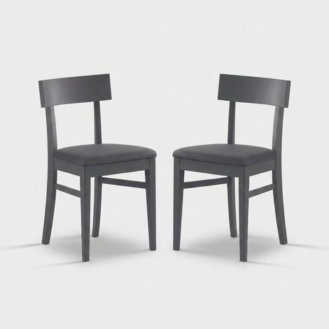 Lot de 2 chaises de cuisine Zaira en bois laqué avec assise en similicuir - Gris foncé (1/5)