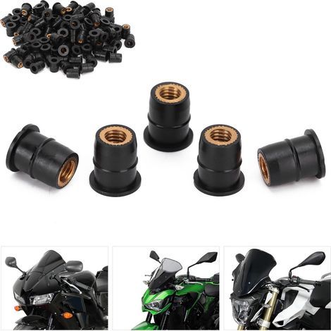 100 Pièces Écrous à Collerette M6x0.8mm en Caoutchouc pour Pare-brise Moto et Quad, Fixation Carrosserie (1/5)