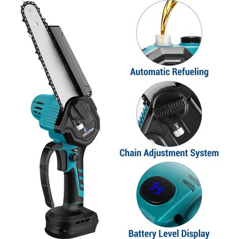 Akku-Kettensäge 2.0Ah, mit 2 Ketten, 6 Zoll, 2 Batterien, automatischem Öler, für Terrasse, Haus und Garten
