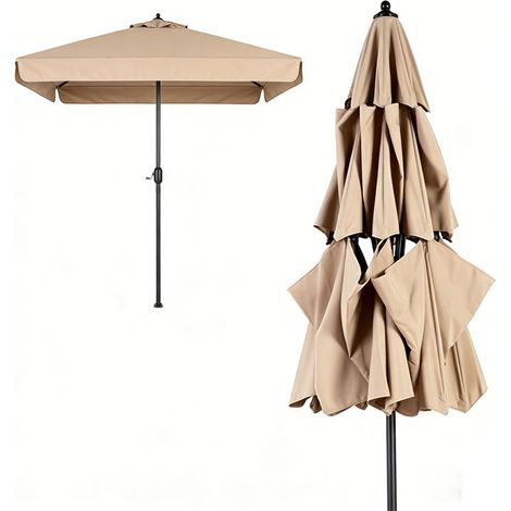 2er-Set  14.8 Ft Double Sided Outdoor Umbrella Rectangular Large with Crank(khaki)(No Base)