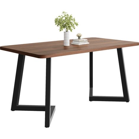 Table à manger rectangulaire 117 x 68 cm, 1 place, plateau effet bois, piètement métal, pour cuisine salon, noir et bois foncé, pratique et stable - CHICFURN (1/5)