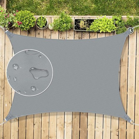 Voile d'ombrage imperméable, adaptée aux jardins et aux parcs, protection UV, 3 x 3 mètres, grise. (1/5)