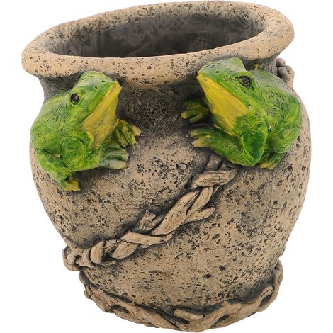 Pot de Fleurs Grenouille en Ciment 14x13,5x13 Cm, Petit Pot Décoratif Mignon pour Plantes Grasses, Jardin et Intérieur, Statue Miniature Unique pour Balcon et Bureau (1/5)