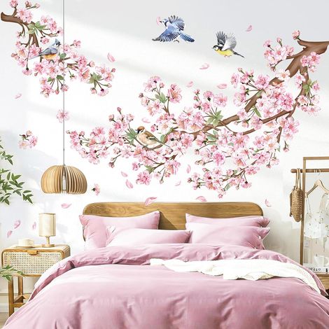 Stickers Muraux Fleur de Cerisier Rose Autocollant Mural Branche (1/5)