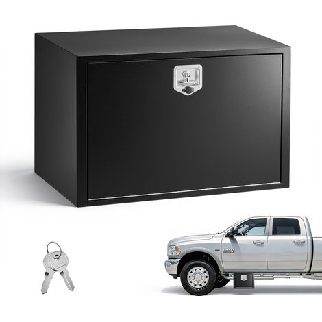 Boîte à Outils pour Camion 914x609x609 mm, Coffre à Outils sous Châssis ou sous Plateau, Rangement pour Benne Camionnette Fourgonnette Remorque SUV, en Acier Robuste avec Serrure et Clés, Noir (1/5)