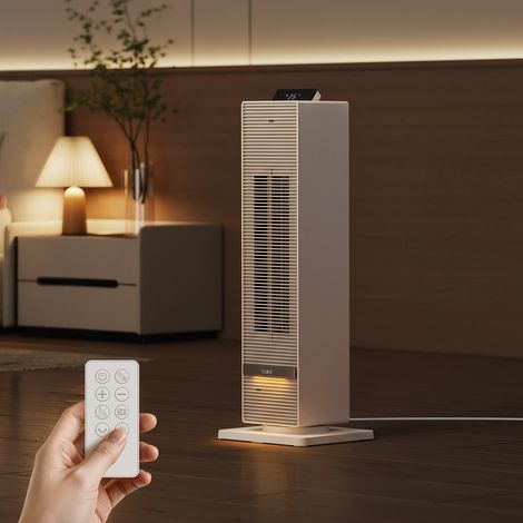 EMKE Mobiler Heizlüfter 2000W mit Heiz-, Kühl- und Ventilatorfunktion, 80° Oszillation, Fernbedienung, Timer, LED-Display (1/5)