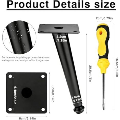 Lot de 4 pieds de meubles inclinés - Noirs - 15 cm - Antidérapant - Pour canapé, table, meuble TV, chaise d'enseignement, armoire (20,5 cm) (1/4)