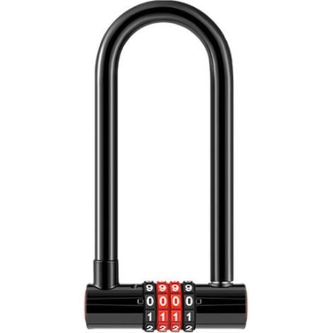 Lntyq Serrure à combinaison antivol en forme de U Code à 4 Chiffres Avec Longue Anse Antivol Vélo Étanche serrure à double mortaise avec Code Réinitialisable Portails, École -137mm88mm37mm