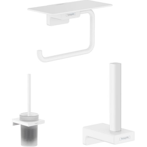 HANSGROHE Escobillero Addstoris + Portarrollos Hansgrohe AddStoris blanco mate con estante + Reserva de portarrollos blanco mate