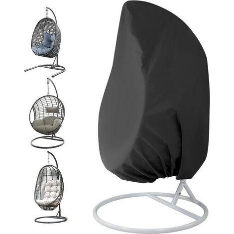 Housse de Fauteuil Suspendu Jardin Rotin Osier Fauteuil Suspendu Imperméable Housse Housse de Protection pour œufs Chaise résistant à l'eau et à la poussière - 190 X115cm (Noir) (1/4)