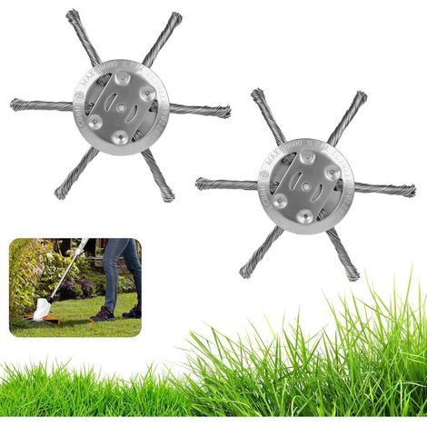 Tête universelle de dépoussiérage, brosse de désherbage professionnelle, accessoires pour tondeuse à gazon, brosse métallique pour désherbeur (2 pièces, 6 têtes) (1/5)