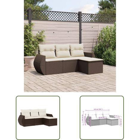 vidaXL 4-tlg. Garten-Sofagarnitur mit Kissen Braun Poly Rattan (1/3)