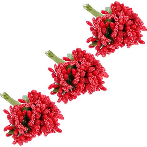 144 Pieces Mini Artificial Red Flowers for DIY Decoration, Paper and Wire Bouquet, Safe and Realistic for Albums and Parties (1/5)
