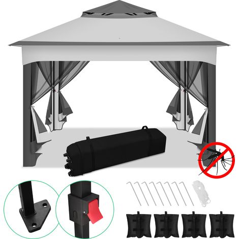 Wolketon Cenador plegable de jardín 3,3 × 3,3 m con mosquitera y doble techo ventilado – Gris