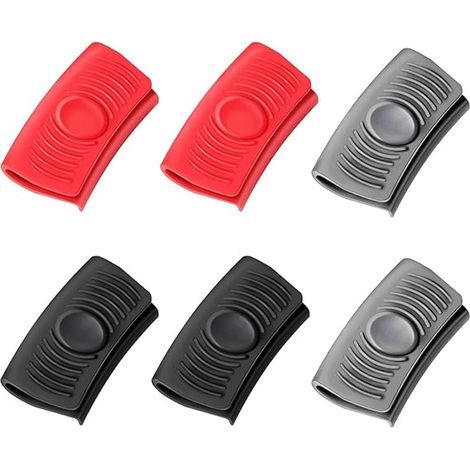 Lote de 3 pares de mangos de silicona para sartenes de hierro fundido calientes - Fundas aislantes térmicas para asas (Negro, Rojo, Gris) (1/5)