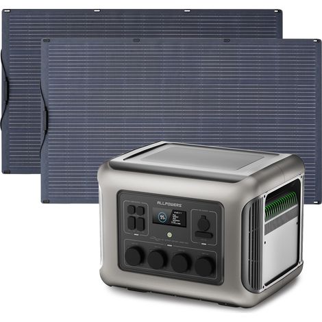 ALLPOWERS R2500 générateur électrique portable avec 2 x panneau solaire flexible 200W, IP68 étanche ETFE, 2016Wh batterie LiFePO4, générateur solaire avec contrôleur MPPT, camping-car, balcon, jardin (1/5)
