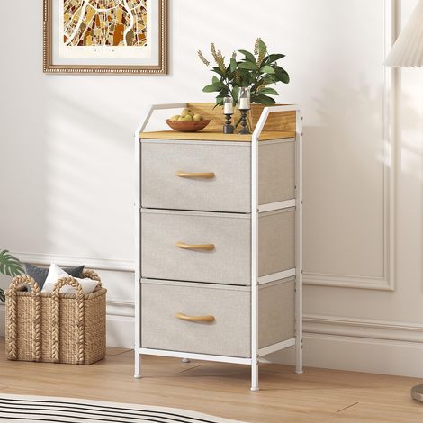 Cassettiera stretta in tessuto a 3 cassetti, ampia capacità contenitiva, piano in legno e struttura in metallo, per soggiorno e camera, cachi (1/5)