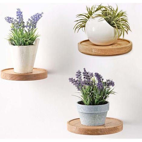 Étagères Murales Bois, Lot de 3 étagères murales rondes en bois – 15 cm Étagères flottantes design pour plantes, pots décoratifs et vases – Suspension murale élégante – Décoration intérieure chic (1/5)