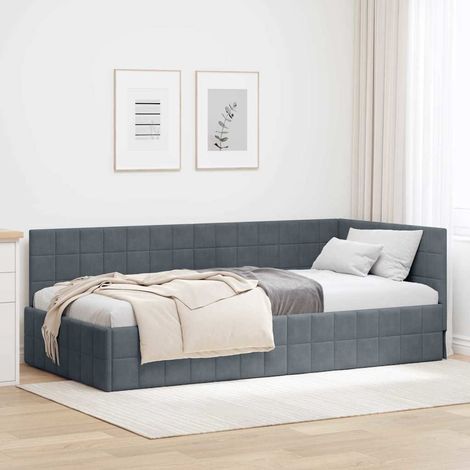 Corner Bed Frame with Headboard Dark grey 90 x 200 cm Velvet vidaXL