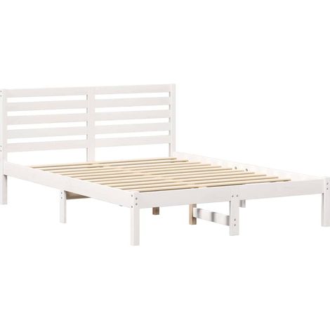 Lit double,Lit adulte,Cadre de lit Blanc 140 x 190 cm Bois massif en pin CFW1253536 (1/5)