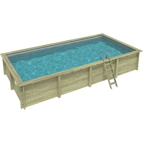 Piscina in legno AQUA 8.5 x 4.35 - H.1.45 m, grigio, con supporti fissati al calcestruzzo - BAS7309OSPL2