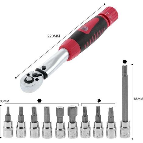 Jeu de clés dynamométriques 1/4" 2-24 Nm Clé dynamométrique réglable Clé à torsion pour vélo de route, MOT, moto (1/2)