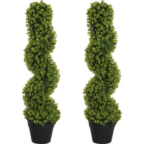Set de 2 plantas artificiales de eucalipto espiral 90 cm con maceta, verde (1/5)