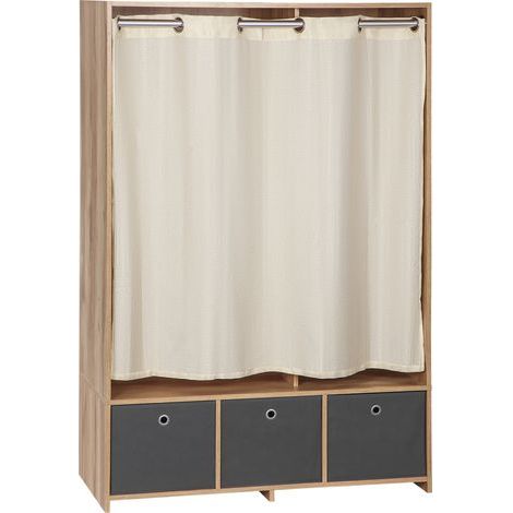 Armoire penderie armoire de rangement avec tringle rideaux 3 tiroirs en tissu amovibles 105 x 48 x 160 cm naturel (1/5)