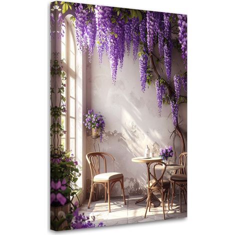 Impression sur Toile, Café aux fleurs violettes,20x30 (1/4)