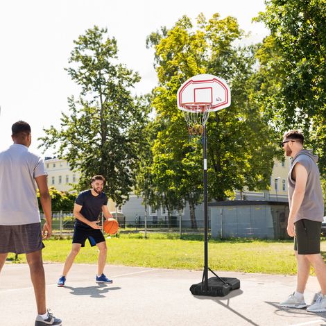 Panier de basket extérieur avec poteau panneau, base de lestage sur roulettes hauteur réglable 2,1-2,6 m (panier) - noir blanc et rouge (1/5)