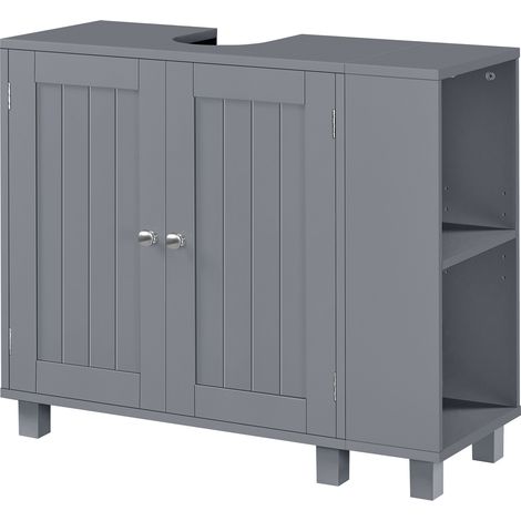Yaheetech Meuble sous-Lavabo avec Étagères Réglables Armoire Salle de Bain Autoportante avec Découpe en U Meuble de Sol à Deux Portes avec Rangement Latéral Crochets Gris Foncé