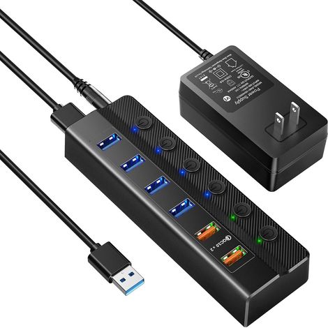 Hub USB 3.0 actif, hub USB à 6 ports (4 ports de données USB 3.0 et 2 ports Q) (1/5)