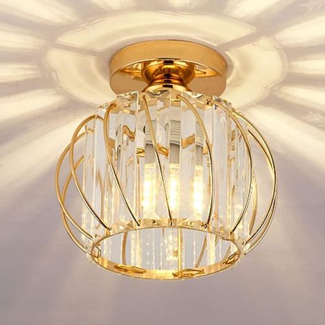 Plafonnier en Cristal Moderne E27 LED Plafonnier Mini Lustre en Cristal pour Cuisine Salle à Manger Chambre Couloir Entrée (or) (1/5)