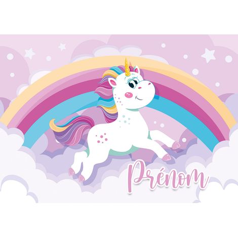 Papier peint panoramique enfant avec prénom personnalisable - Licorne arc-en-ciel - 130 cm x 92 cm (1/2)