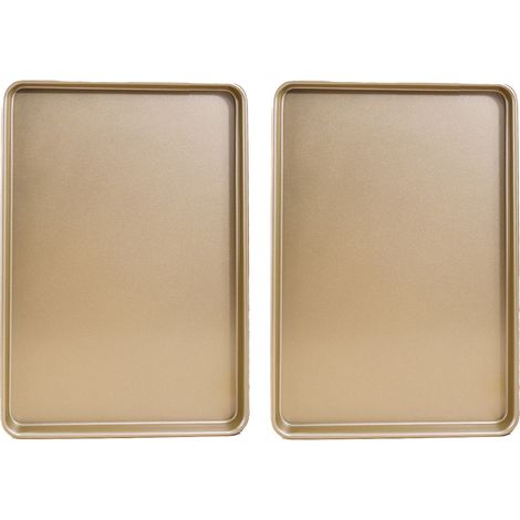 Set aus 2 professionellen Antihaft-Backblechen aus Kohlenstoffstahl, halbe Blechgröße (44 x 30 x 2,5 cm), robust und leicht zu reinigen. (1/5)