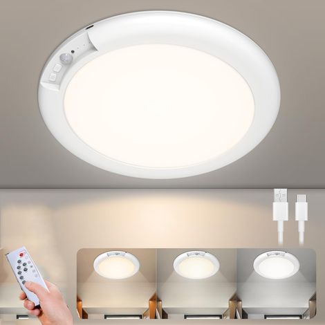 Lampe de placard rechargeable avec détecteur de mouvement et télécommande, plafonnier magnétique sans fil alimenté par batterie, éclairage tricolore (1/5)