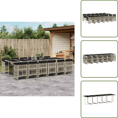 Mesa de jardín - vidaXL Set comedor jardín y cojines 13 pzas ratán sintético gris claro - Ratán sintético