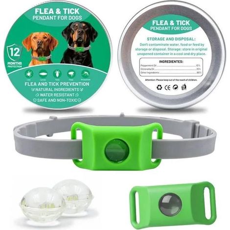 Collare antiparassitario naturale per cani contro pulci, zecche e flebotomi, protezione per 12 mesi – Resistente all'acqua (verde) (1/5)