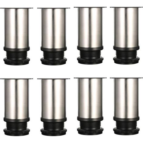 Lot de 8 Pieds de meubles, réglables Pied pieds de meubles - Chrome Métal - Hauteur réglable (Total: 80-95mm) (1/4)