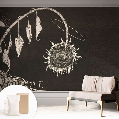 Papier peint intissé à motifs décoratifs pour salon chambre et bureau Décoration murale élégante avec colle Tournesol nostalgique 312x219 cm (1/5)
