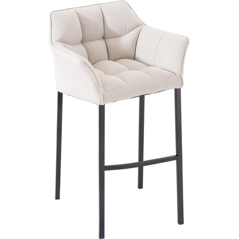 Sgabello da bar x1 con seduta avvolgente e imbottita in tessuto bianco e struttura a 4 gambe in metallo nero 100006605