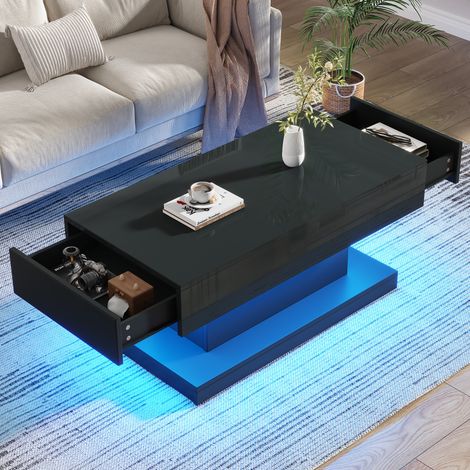 Wohnzimmertisch Couchtisch mit Schubladen LED 100 50 45 OKMYHOME (1/5)