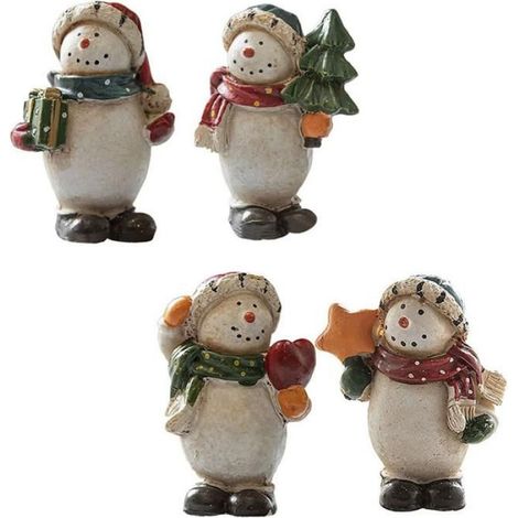 Bonhomme De Neige - Décoration De Bureau En Résine - Pour Décor De Noël Intérieur - Lot De 4 (1/5)