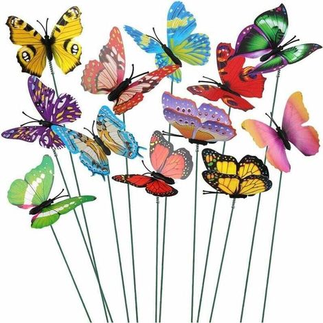 Lot de 50 papillons colorés de 7 cm pour décoration de jardin sur bâtonnets de papillons pour terrasse, pelouse, papillons (1/5)