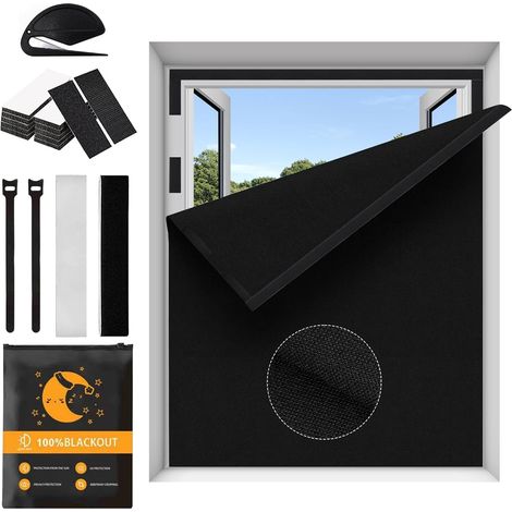 Rideau Occultant sans Percage, Rideau Occultant Fenetre en Lin Anti-Ride et TPU Isolation sans Percage, Portables, Tissu Découpable pour Fenêtre De Toit, avec Couche (Noir, B150XH300cm) (1/5)