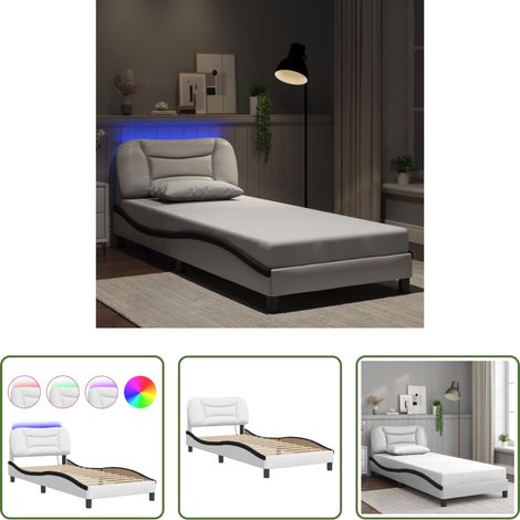 LED-Leuchten - Bettgestell mit LED ohne Matratze "Hvar" Weiß und Schwarz 90x200 cm (1/5)
