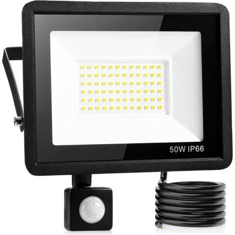 Ulisem50W Led Projecteur Exterieur Detecteur,Ip66 imperméable luminaire Exterieur Detecteur,Lumière blanche froide,Largement Utilisé Dans Les Garages, Les Jardins, Les Jardins de Devant, etc. (1/4)